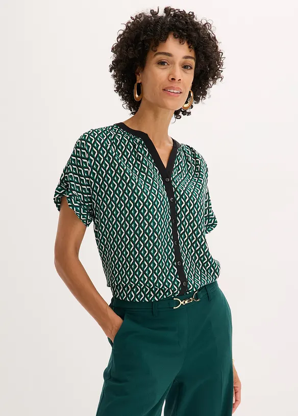 Oversize-Bluse aus fließendem Chiffon in grün von vorne (im Anschnitt) - bonprix Oversize-Bluse aus fließendem Chiffon in grün von vorne (im Anschnitt) - bonprix
