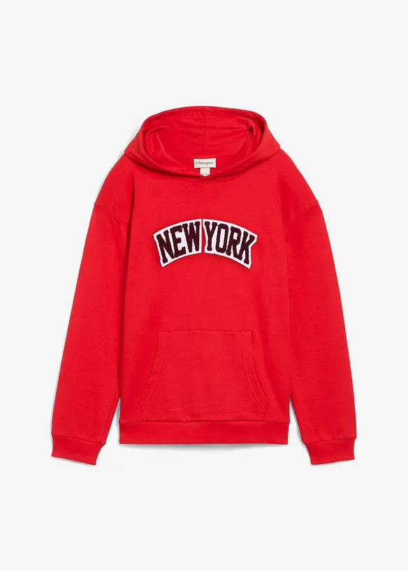 Hoodie aus reiner Baumwolle in rot von vorne - bonprix