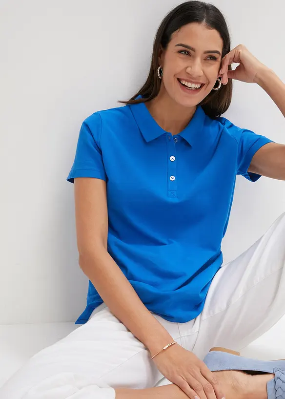 Poloshirt aus reiner Bio-Baumwolle in blau von vorne (im Anschnitt) - bonprix