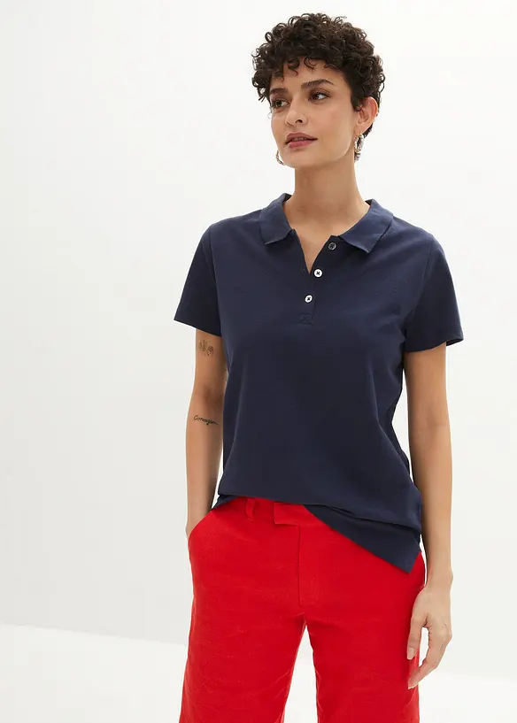 Poloshirt aus reiner Bio-Baumwolle in blau von vorne (im Anschnitt) - bonprix Poloshirt aus reiner Bio-Baumwolle in blau von vorne (im Anschnitt) - bonprix