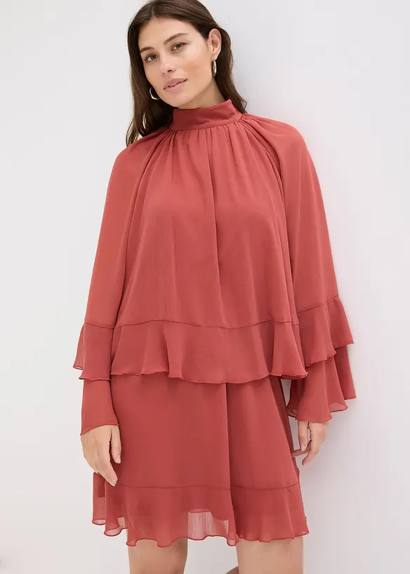 Chiffonkleid mit Volants in rot von vorne (Totalaufnahme) - bonprix Chiffonkleid mit Volants in rot von vorne (Totalaufnahme) - bonprix
