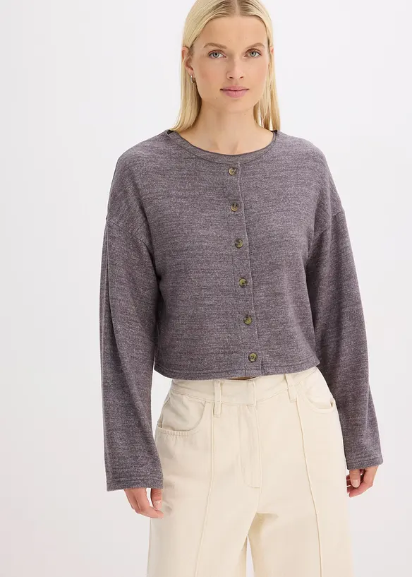 Gerippte Feinstrickjacke in grau von vorne (im Anschnitt) - bonprix Gerippte Feinstrickjacke in grau von vorne (im Anschnitt) - bonprix