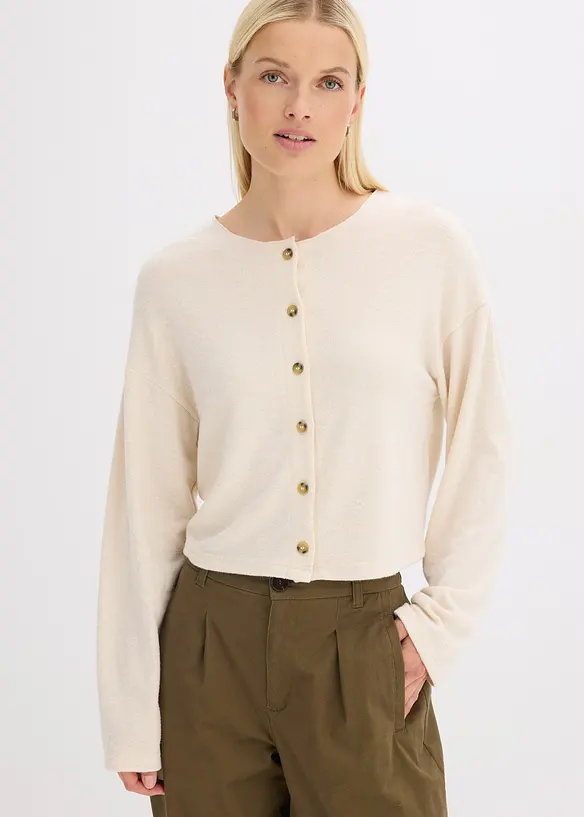 Gerippte Feinstrickjacke in beige von vorne (im Anschnitt) - bonprix Gerippte Feinstrickjacke in beige von vorne (im Anschnitt) - bonprix