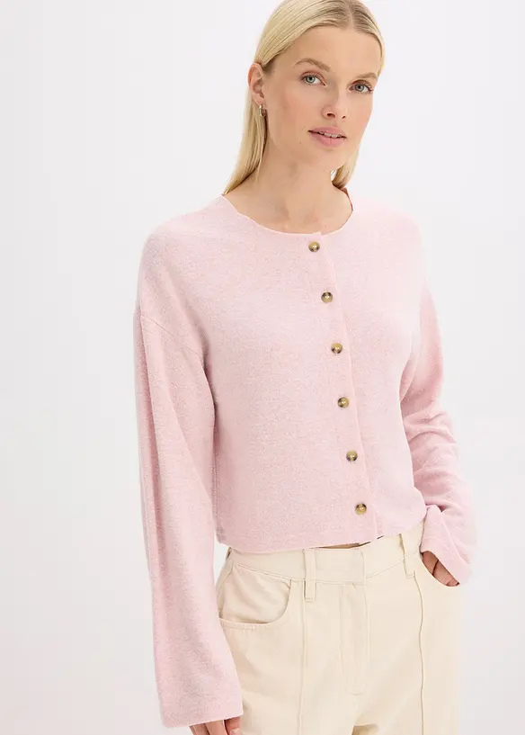 Gerippte Feinstrickjacke in rosa von vorne (im Anschnitt) - bonprix Gerippte Feinstrickjacke in rosa von vorne (im Anschnitt) - bonprix