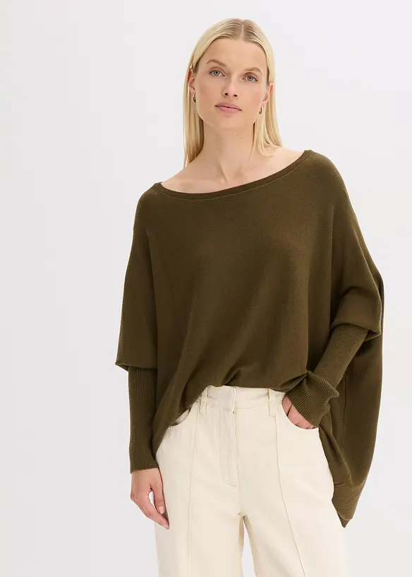 Feinstrickpullover aus feinem Viskose-Mix in grün von vorne (im Anschnitt) - bonprix Feinstrickpullover aus feinem Viskose-Mix in grün von vorne (im Anschnitt) - bonprix