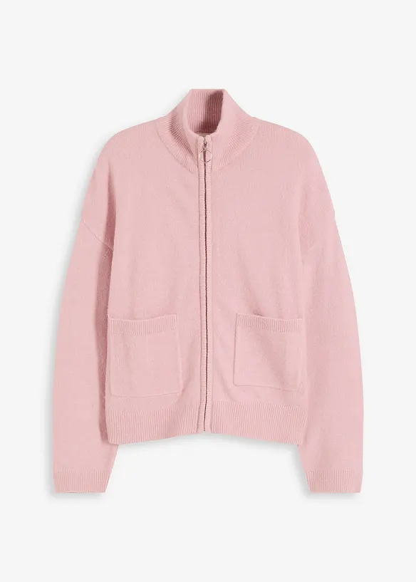 Strickjacke mit Reißverschluss in rosa von vorne - bonprix Strickjacke mit Reißverschluss in rosa von vorne - bonprix