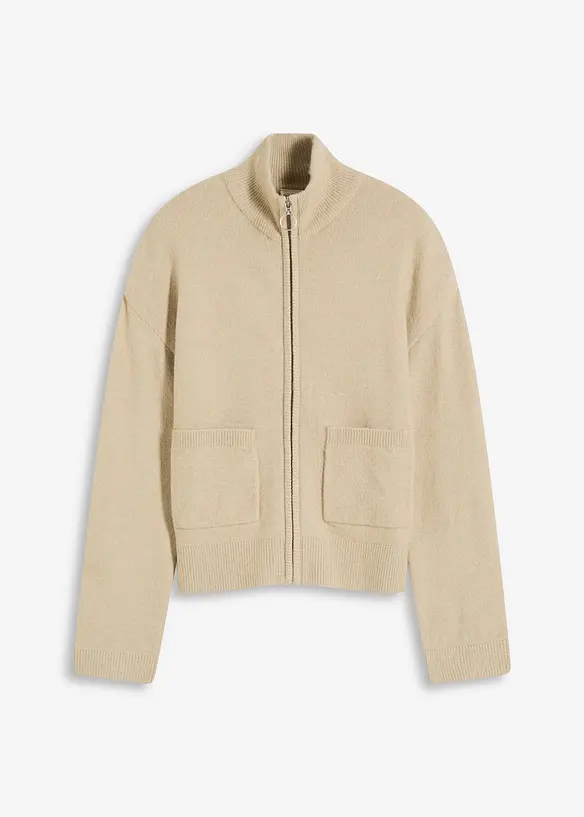 Strickjacke mit Reißverschluss in beige von vorne - bonprix Strickjacke mit Reißverschluss in beige von vorne - bonprix