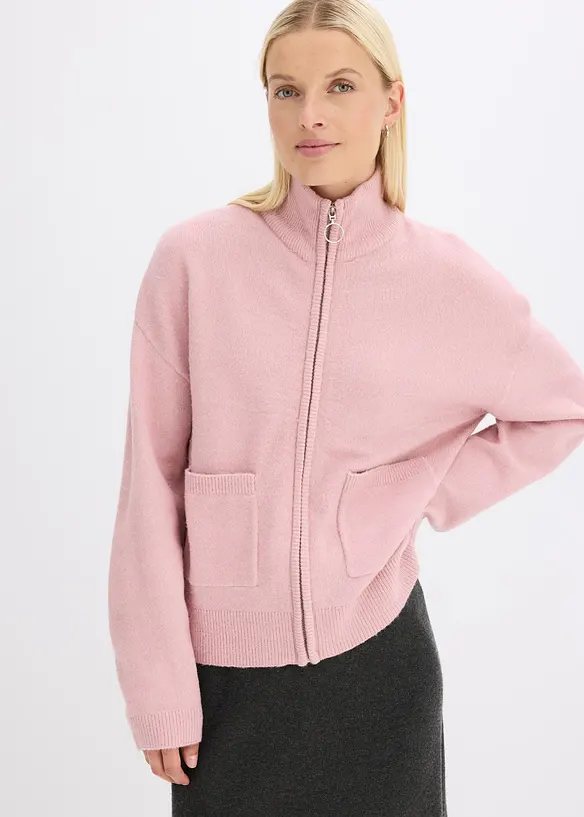 Strickjacke mit Reißverschluss in rosa von vorne (im Anschnitt) - bonprix Strickjacke mit Reißverschluss in rosa von vorne (im Anschnitt) - bonprix