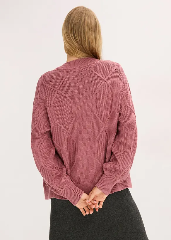 Strickjacke mit Zopfmuster in lila von hinten (im Anschnitt) - bonprix Strickjacke mit Zopfmuster in lila von hinten (im Anschnitt) - bonprix