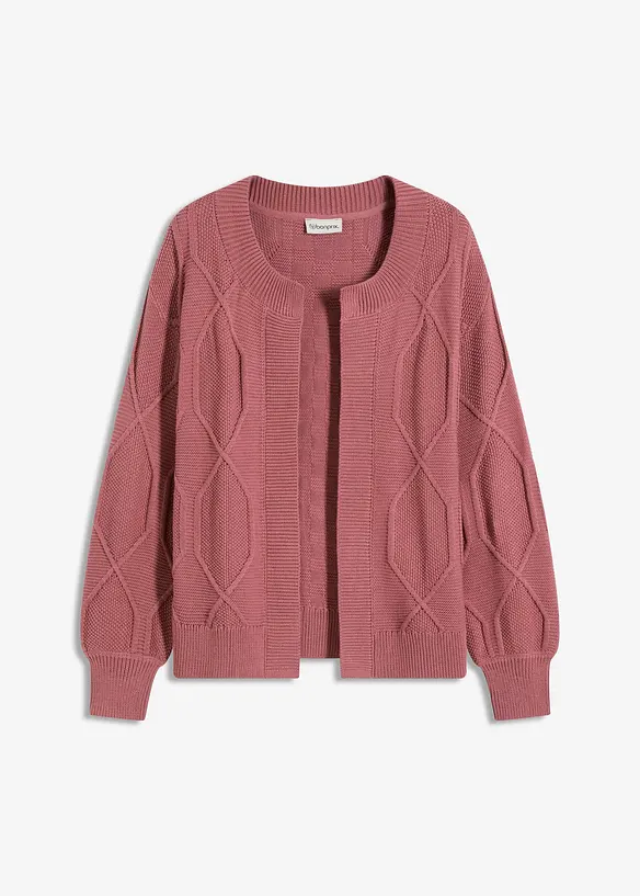 Strickjacke mit Zopfmuster in lila von vorne - bonprix Strickjacke mit Zopfmuster in lila von vorne - bonprix