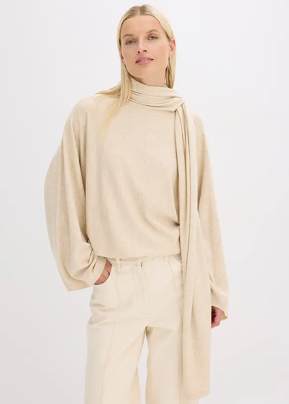 Feinstrickpullover aus softem Viskose-Mix in beige von vorne (im Anschnitt) - bonprix Feinstrickpullover aus softem Viskose-Mix in beige von vorne (im Anschnitt) - bonprix