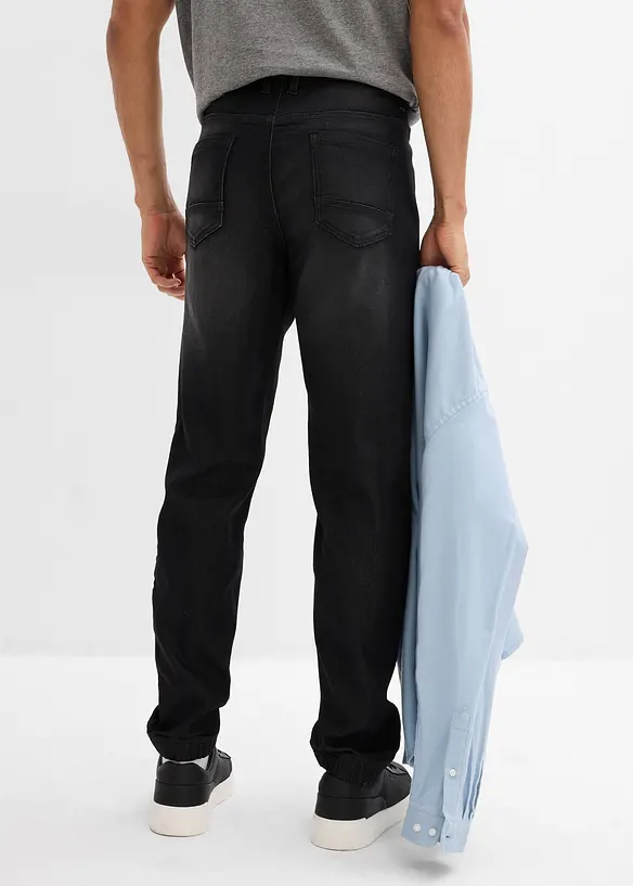 Regular-Fit Jeans-Jogger mit Dehnbund, Straight in schwarz von hinten - bonprix