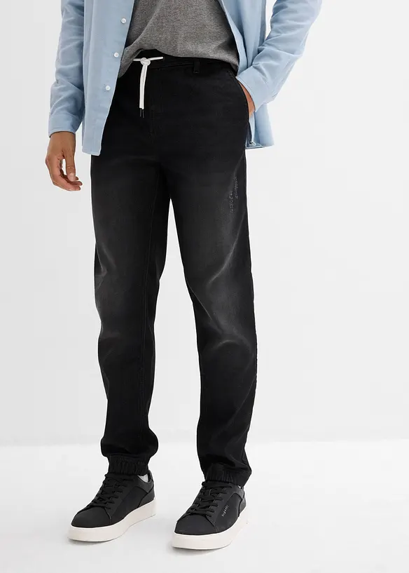 Regular-Fit Jeans-Jogger mit Dehnbund, Straight in schwarz von vorne - bonprix