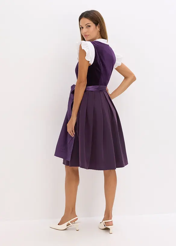 Dirndl mit Samt in Midilänge (2-tlg.Set) in lila von hinten (Totalaufnahme) - bonprix