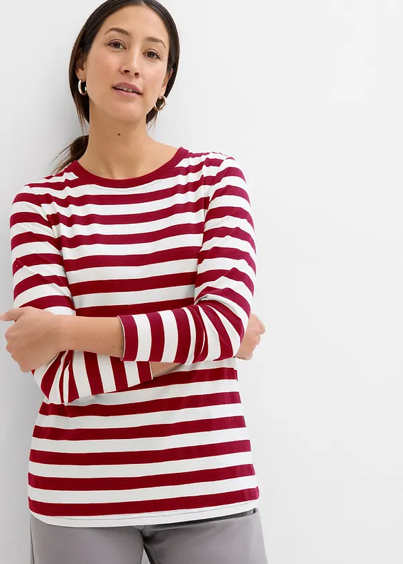 Streifenshirt aus reiner Bio-Baumwolle in rot von vorne (im Anschnitt) - bonprix Streifenshirt aus reiner Bio-Baumwolle in rot von vorne (im Anschnitt) - bonprix
