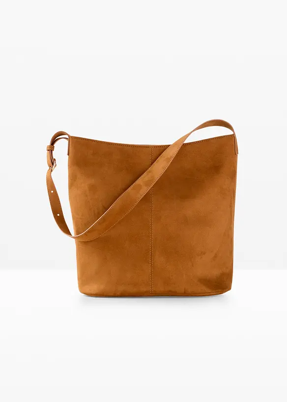Handtasche im Velourslederoptik in braun von vorne - bonprix