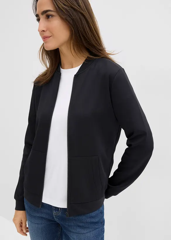 Sweatjacke aus Scuba mit Reißverschluss in schwarz von vorne (im Anschnitt) - bonprix Sweatjacke aus Scuba mit Reißverschluss in schwarz von vorne (im Anschnitt) - bonprix