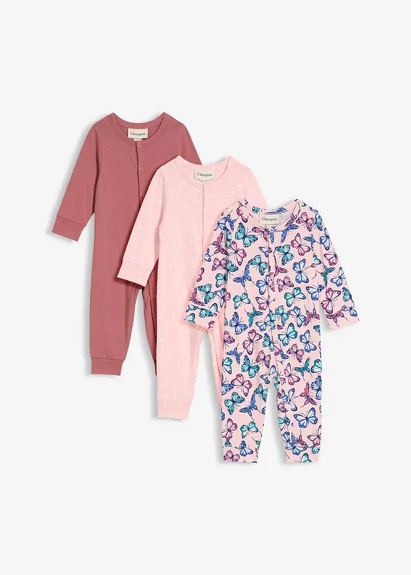 Baby Strampler aus reiner Bio-Baumwolle (3er Pack) in lila von vorne - bonprix