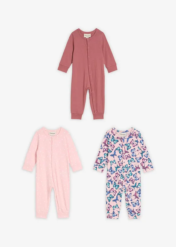 Baby Strampler aus reiner Bio-Baumwolle (3er Pack) in lila - bonprix