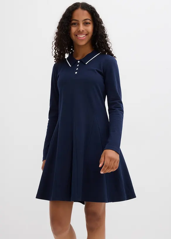 Ausgestelltes Shirtkleid aus reiner Bio-Baumwolle in blau von vorne (Totalaufnahme) - bonprix Ausgestelltes Shirtkleid aus reiner Bio-Baumwolle in blau von vorne (Totalaufnahme) - bonprix