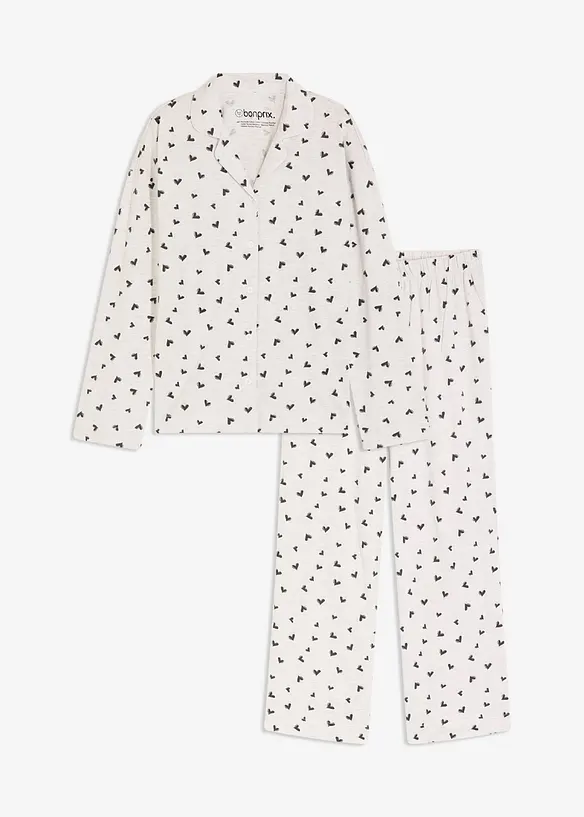 Oversized Pyjama mit Knopfleiste in weiß von vorne - bonprix