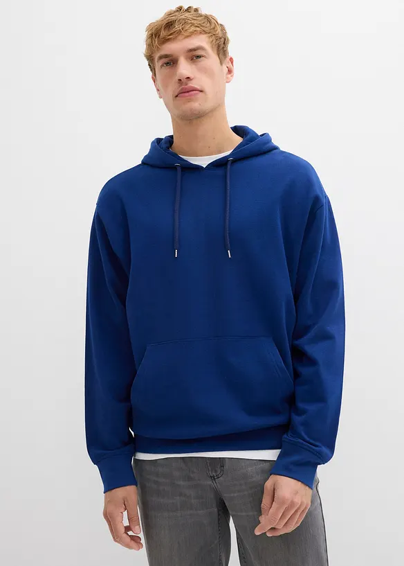 Hoodie aus reiner Bio-Baumwolle in blau von vorne (im Anschnitt) - bonprix