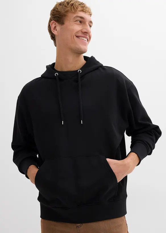 Hoodie aus reiner Bio-Baumwolle in schwarz von vorne (im Anschnitt) - bonprix