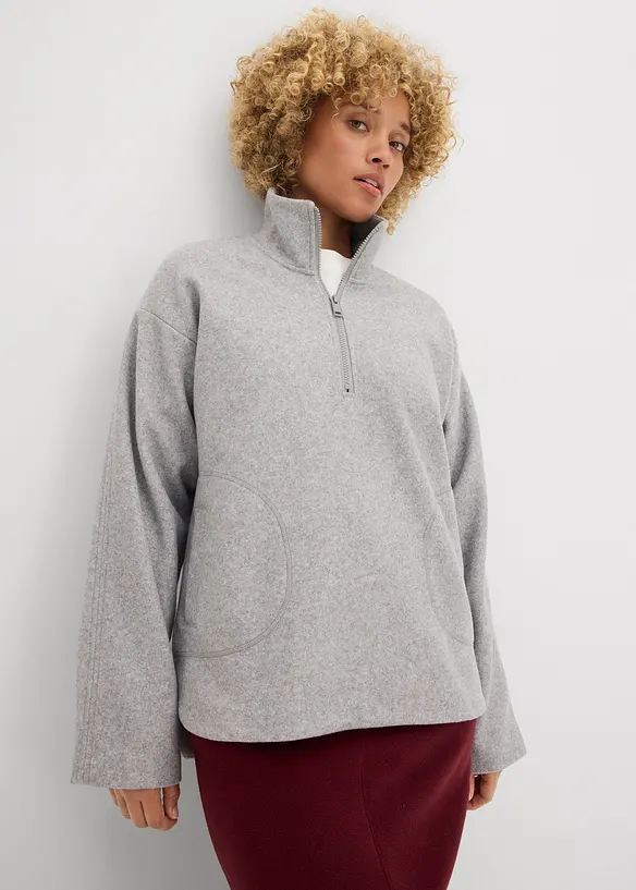 Oversize Pullover in Wolloptik in grau von vorne (im Anschnitt) - bonprix