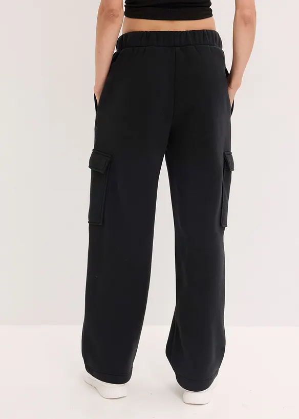 Thermo Sport-Jogginghose mit weitem Bein, schnelltrocknend in schwarz von hinten - bonprix