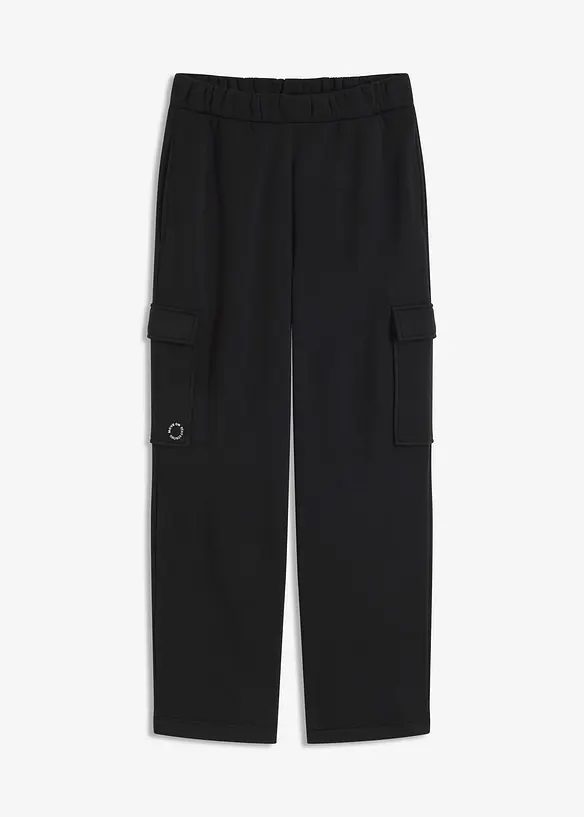Thermo Sport-Jogginghose mit weitem Bein, schnelltrocknend in schwarz von vorne - bonprix