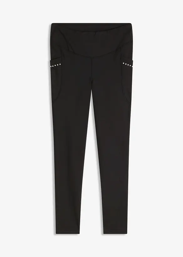 Therm Sport-Leggings mit reflektierenden Details und Handytasche, schnelltrocknend in schwarz von vorne - bonprix Therm Sport-Leggings mit reflektierenden Details und Handytasche, schnelltrocknend in schwarz von vorne - bonprix