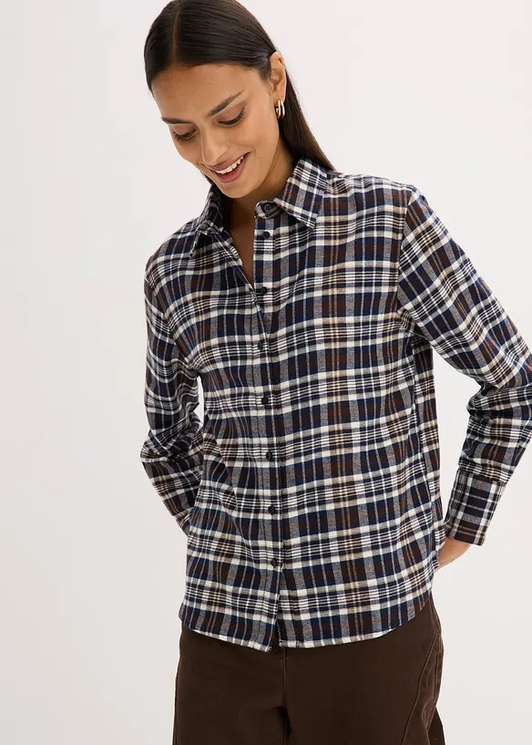 Flanell-Hemd aus reiner Baumwolle in weiß von vorne (im Anschnitt) - bonprix Flanell-Hemd aus reiner Baumwolle in weiß von vorne (im Anschnitt) - bonprix