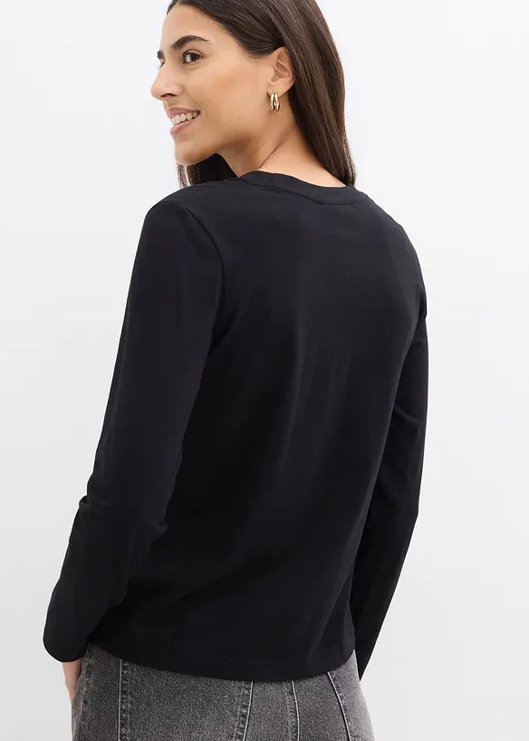 Langarmshirt aus reiner Bio-Baumwolle in schwarz von hinten (im Anschnitt) - bonprix