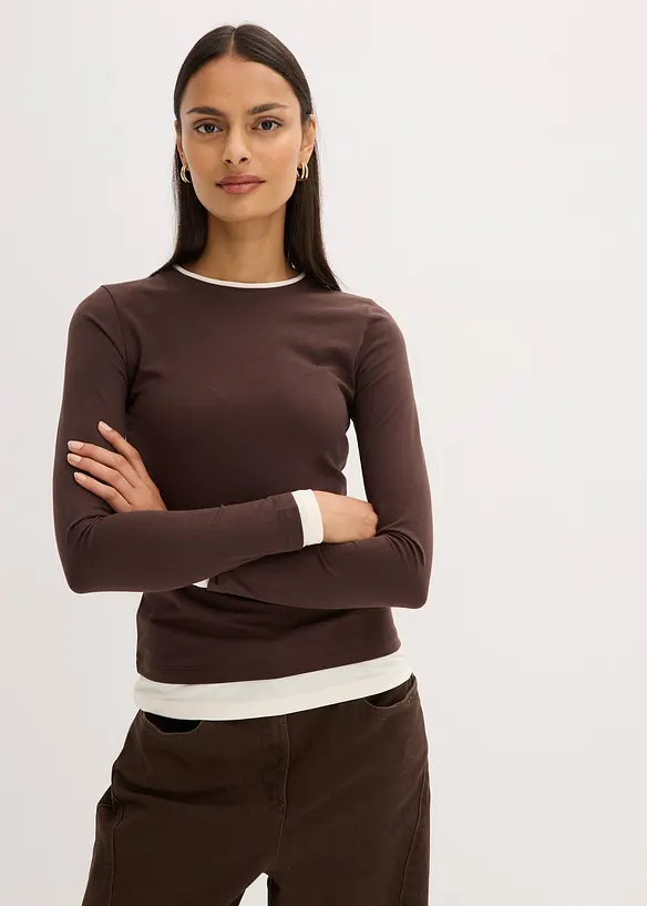 Langarmshirt aus Baumwollmix in braun von vorne (im Anschnitt) - bonprix Langarmshirt aus Baumwollmix in braun von vorne (im Anschnitt) - bonprix