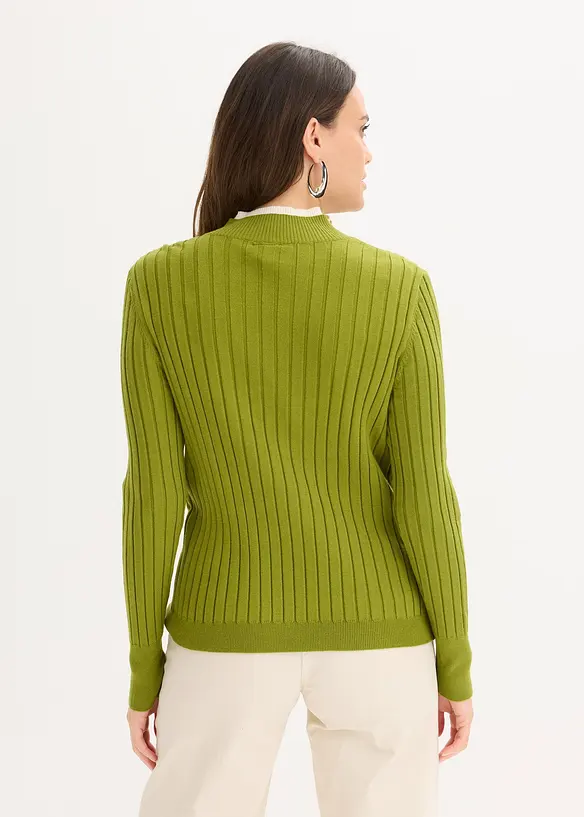 Gerippter Feinstrickpullover mit Viskose in 2 in 1 Optik in grün von hinten (im Anschnitt) - bonprix Gerippter Feinstrickpullover mit Viskose in 2 in 1 Optik in grün von hinten (im Anschnitt) - bonprix