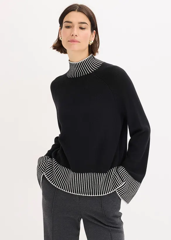 Stehkragenpullover aus weichem Kaschmir-Mix in schwarz von vorne (im Anschnitt) - bonprix Stehkragenpullover aus weichem Kaschmir-Mix in schwarz von vorne (im Anschnitt) - bonprix