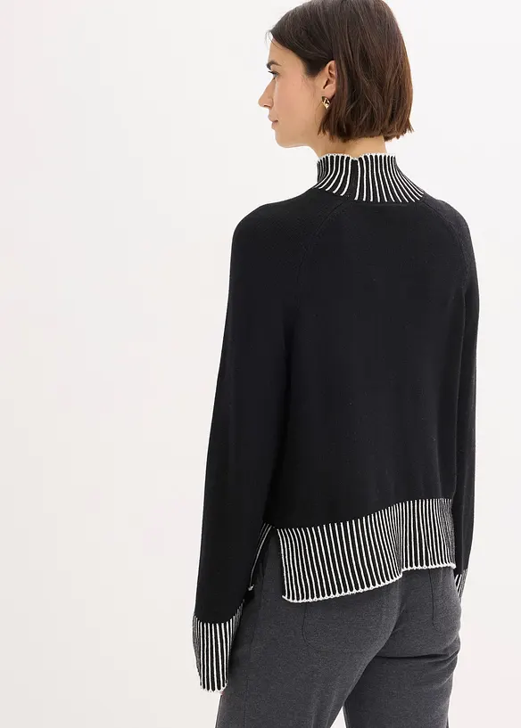 Stehkragenpullover aus weichem Kaschmir-Mix in schwarz von hinten (im Anschnitt) - bonprix Stehkragenpullover aus weichem Kaschmir-Mix in schwarz von hinten (im Anschnitt) - bonprix