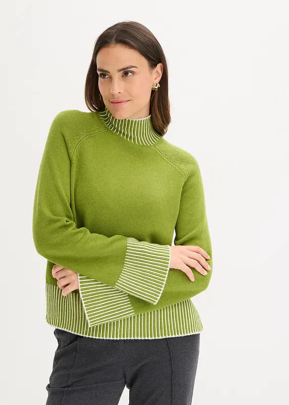 Stehkragenpullover aus weichem Kaschmir-Mix in grün von vorne (im Anschnitt) - bonprix Stehkragenpullover aus weichem Kaschmir-Mix in grün von vorne (im Anschnitt) - bonprix
