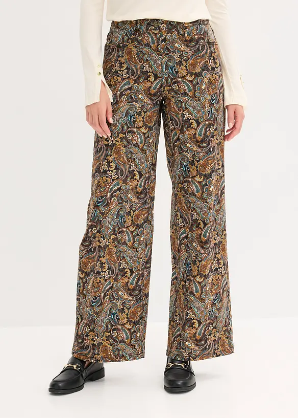 Wide-Leg-Stretchhose mit Baumwolle in schwarz von vorne - bonprix Wide-Leg-Stretchhose mit Baumwolle in schwarz von vorne - bonprix