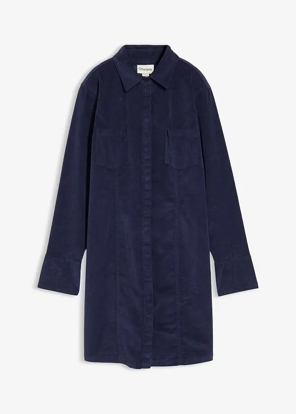 Figurbetontes Cordkleid in blau von vorne - bonprix