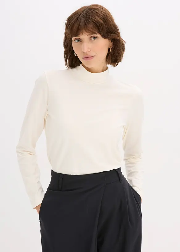 Figurbetontes Langarmshirt in weiß von vorne (im Anschnitt) - bonprix Figurbetontes Langarmshirt in weiß von vorne (im Anschnitt) - bonprix