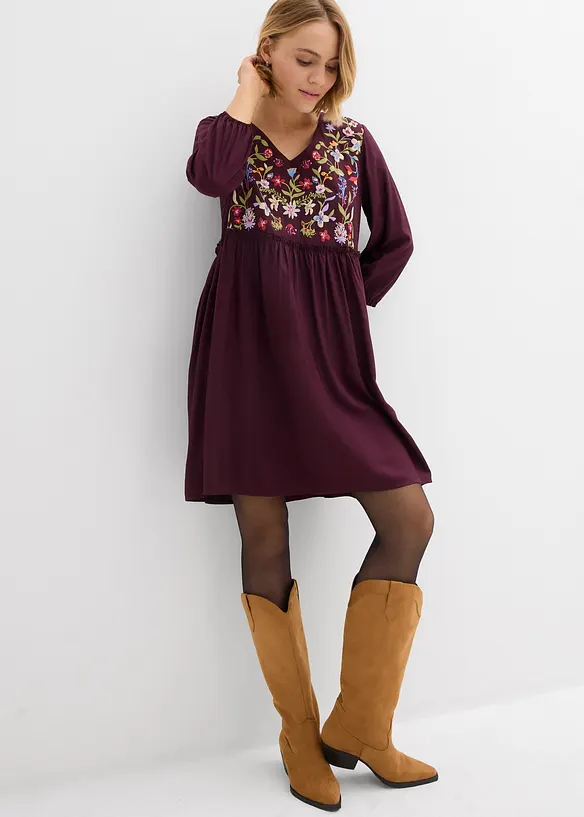 Tunika-Kleid mit Puffprint aus fließender Viskose in rot von vorne (Totalaufnahme) - bonprix Tunika-Kleid mit Puffprint aus fließender Viskose in rot von vorne (Totalaufnahme) - bonprix