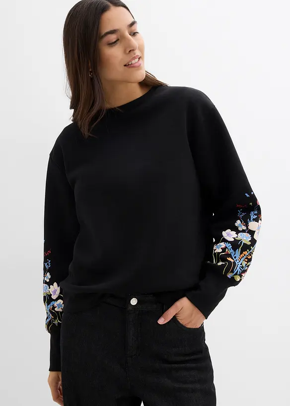 Sweatshirt aus Baumwoll-Mix in schwarz von vorne (im Anschnitt) - bonprix Sweatshirt aus Baumwoll-Mix in schwarz von vorne (im Anschnitt) - bonprix