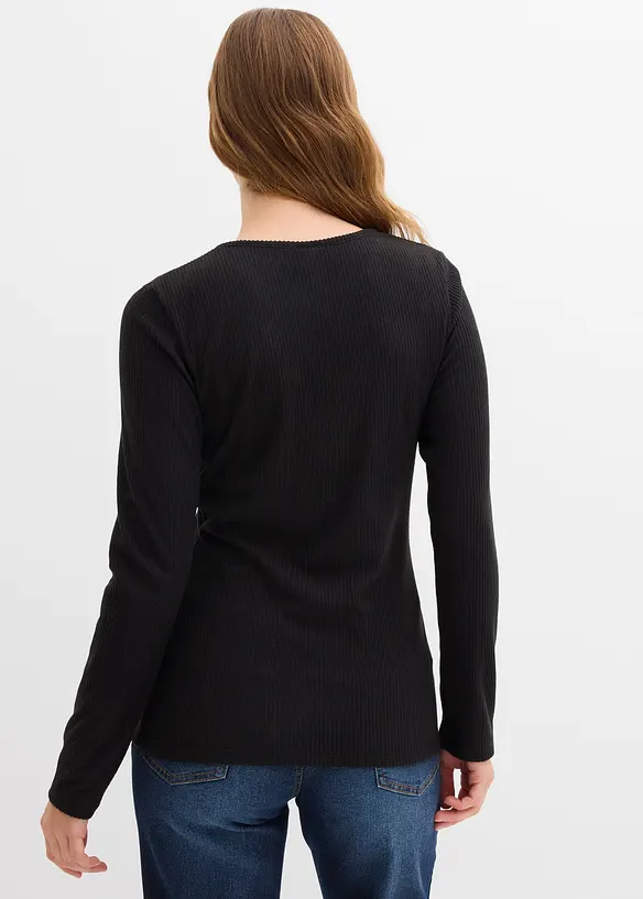Geripptes Thermoshirt in schwarz von hinten (im Anschnitt) - bonprix Geripptes Thermoshirt in schwarz von hinten (im Anschnitt) - bonprix