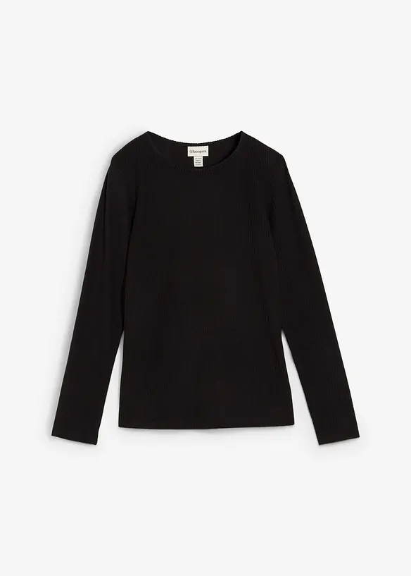 Geripptes Thermoshirt in schwarz von vorne - bonprix Geripptes Thermoshirt in schwarz von vorne - bonprix