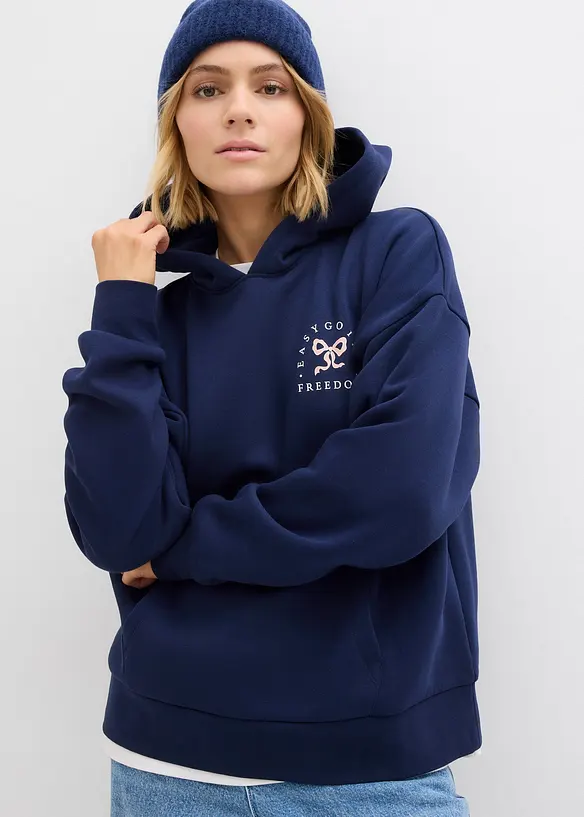 Oversize-Sweatshirt aus Baumwoll-Mix in blau von vorne (im Anschnitt) - bonprix