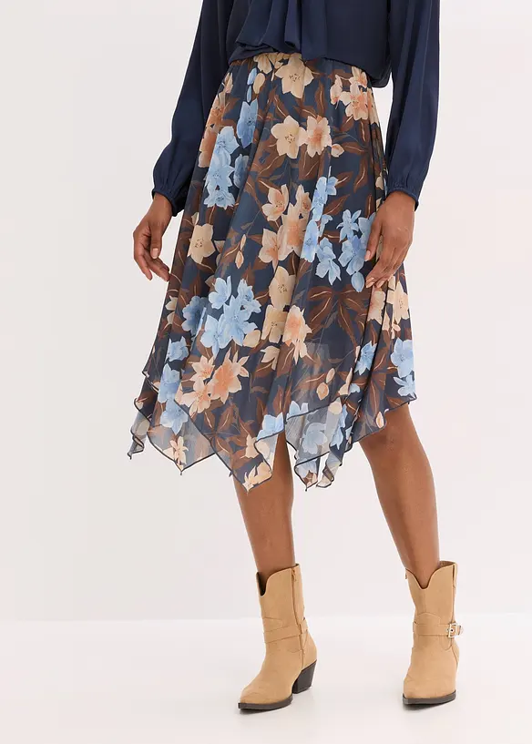 Chiffon-Midirock mit asymmetrischem Saum in blau von vorne - bonprix Chiffon-Midirock mit asymmetrischem Saum in blau von vorne - bonprix