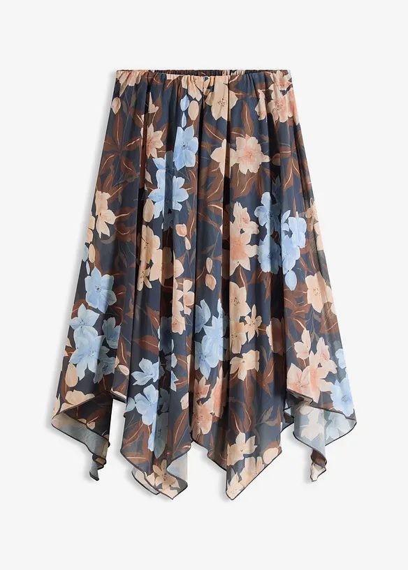 Chiffon-Midirock mit asymmetrischem Saum in blau von vorne - bonprix Chiffon-Midirock mit asymmetrischem Saum in blau von vorne - bonprix