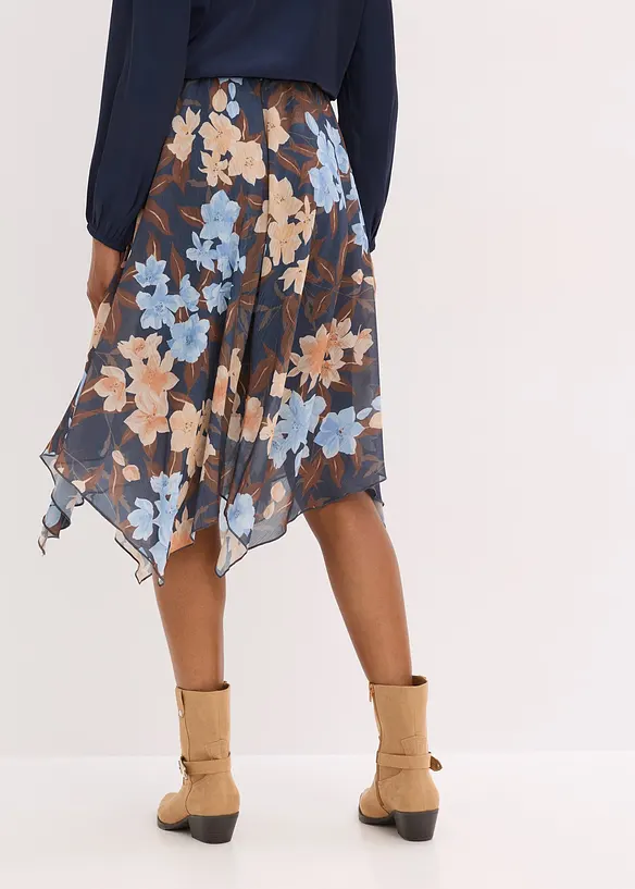 Chiffon-Midirock mit asymmetrischem Saum in blau von hinten - bonprix Chiffon-Midirock mit asymmetrischem Saum in blau von hinten - bonprix