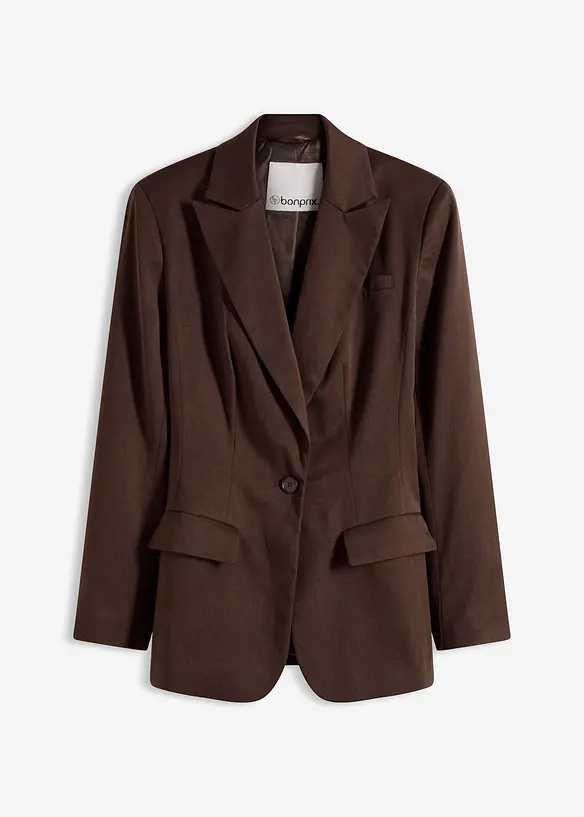 Taillierter Blazer mit 1-Knopf-Verschluss in braun von vorne - bonprix
